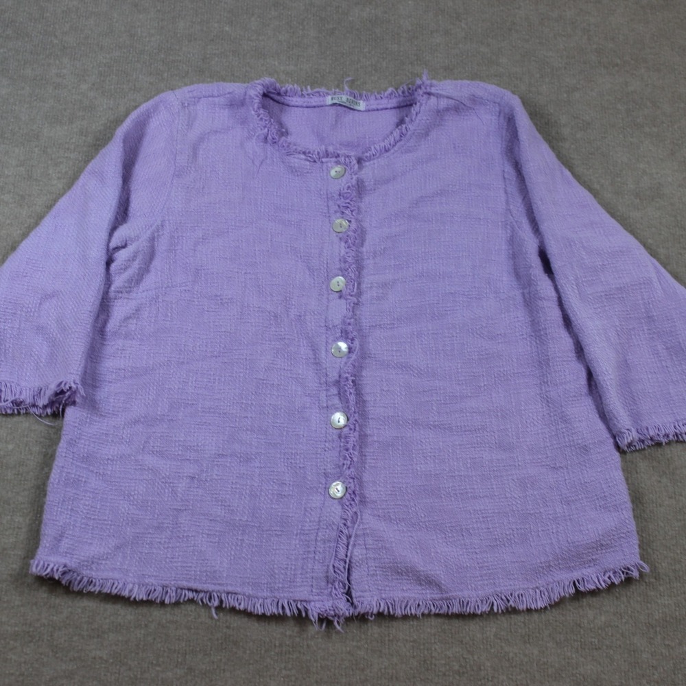 Russ Berens Malibu Purple Fringed Button Up Jacket Women XL Lavender Made in USA